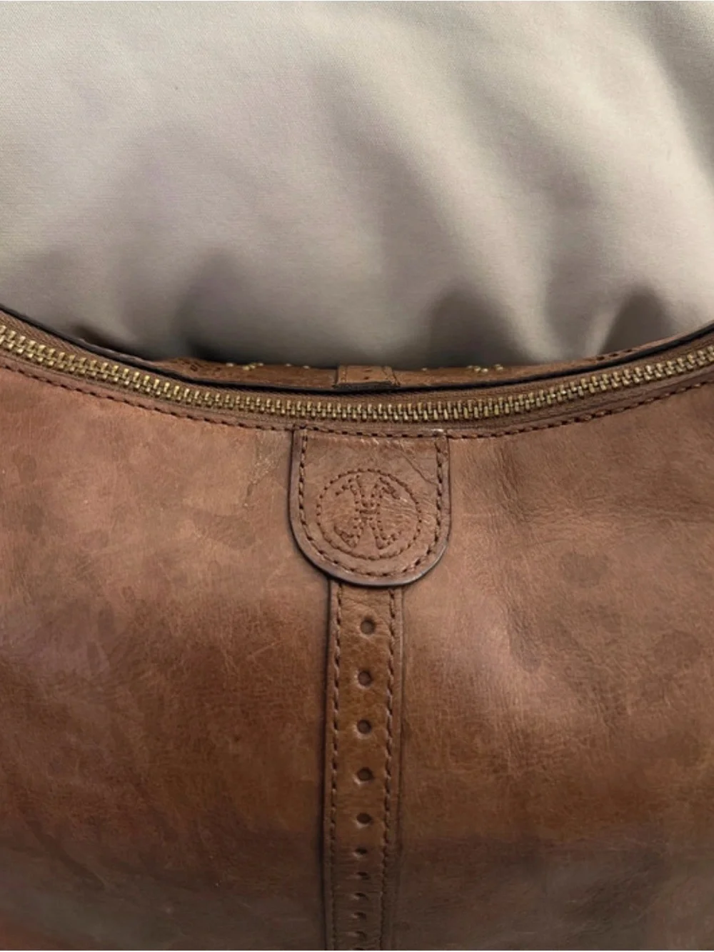 Cole Haan Tan Leather Perforated Hobo with Stud Accents